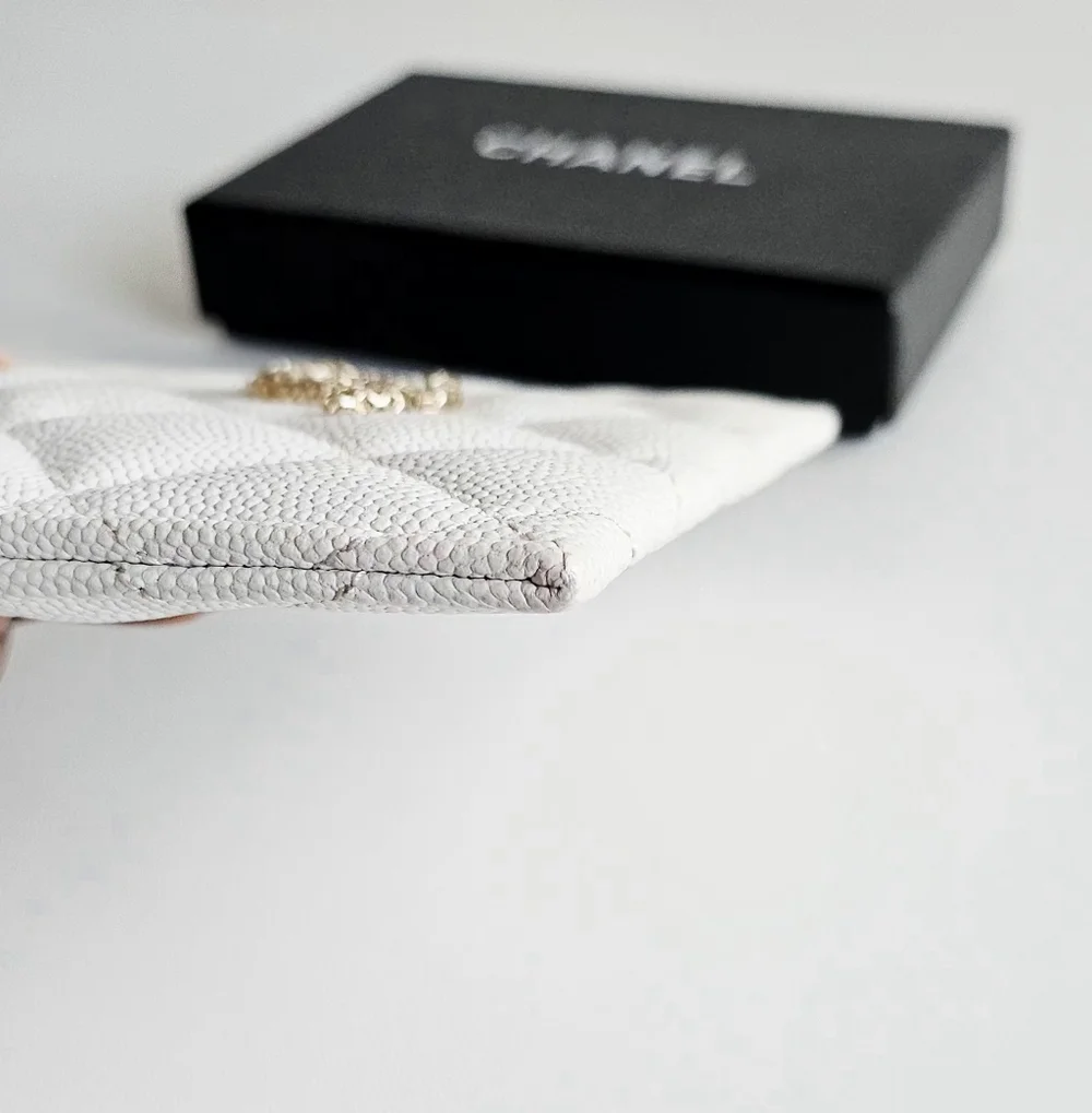 Chanel White Caviar Leather Classic Card Holder Wallet